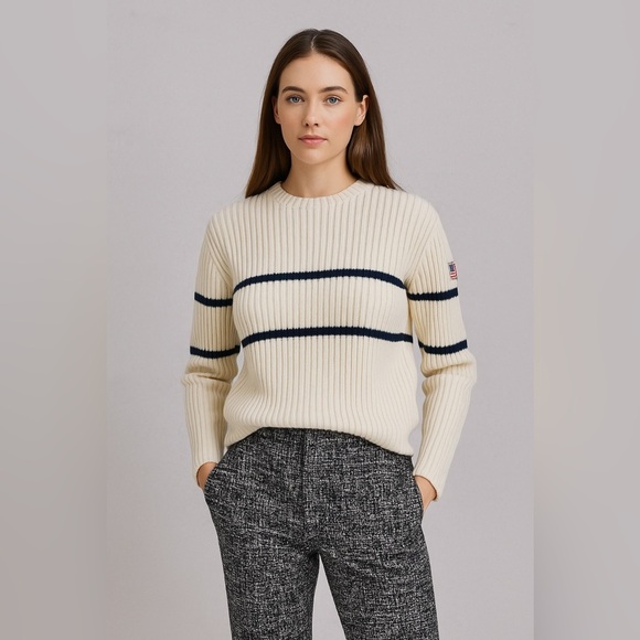 Vintage Polo Ralph Lauren Striped Sweater Chunky Knit Grandpa American Flag L - Picture 2 of 10